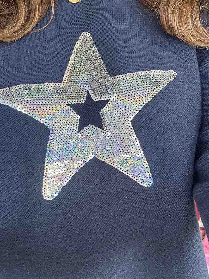 Shimmer Star Sequin Knit - Navy