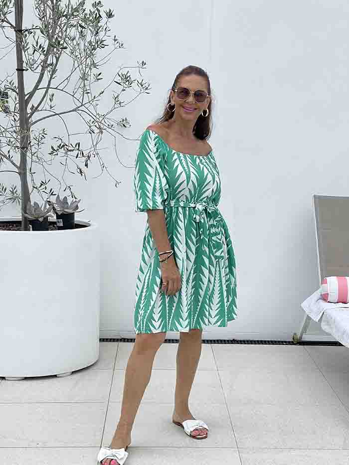 Green and white summer dress sale