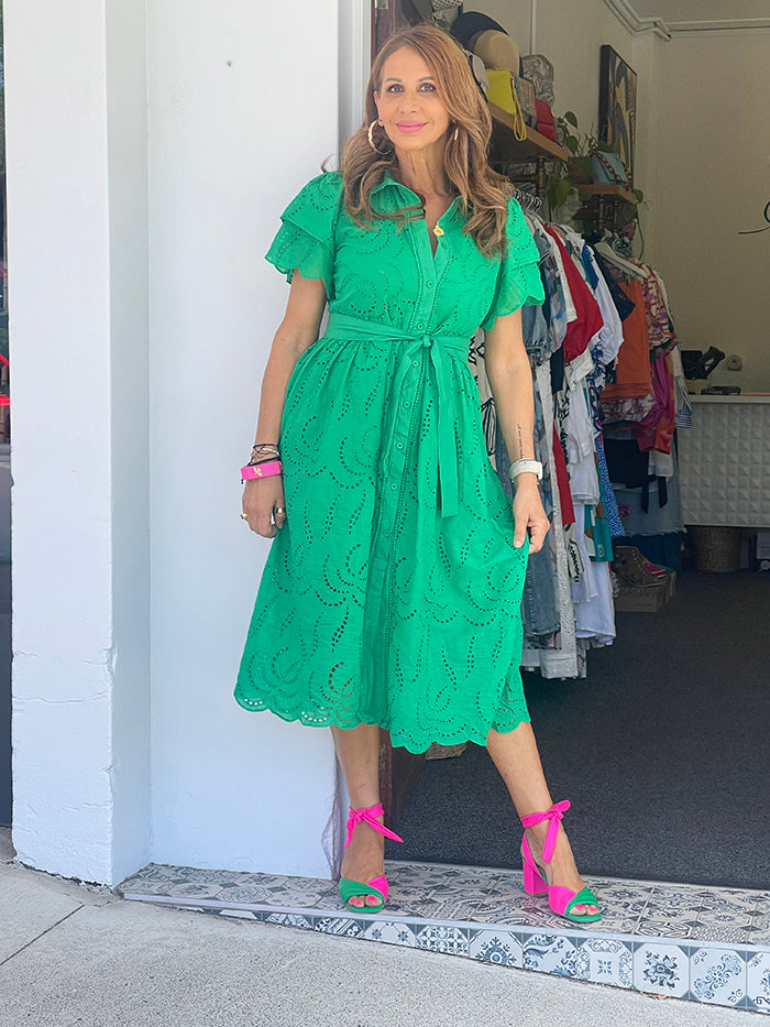 Broderie Anglaise Dress - Green Broderie Anglaise Dress - Green