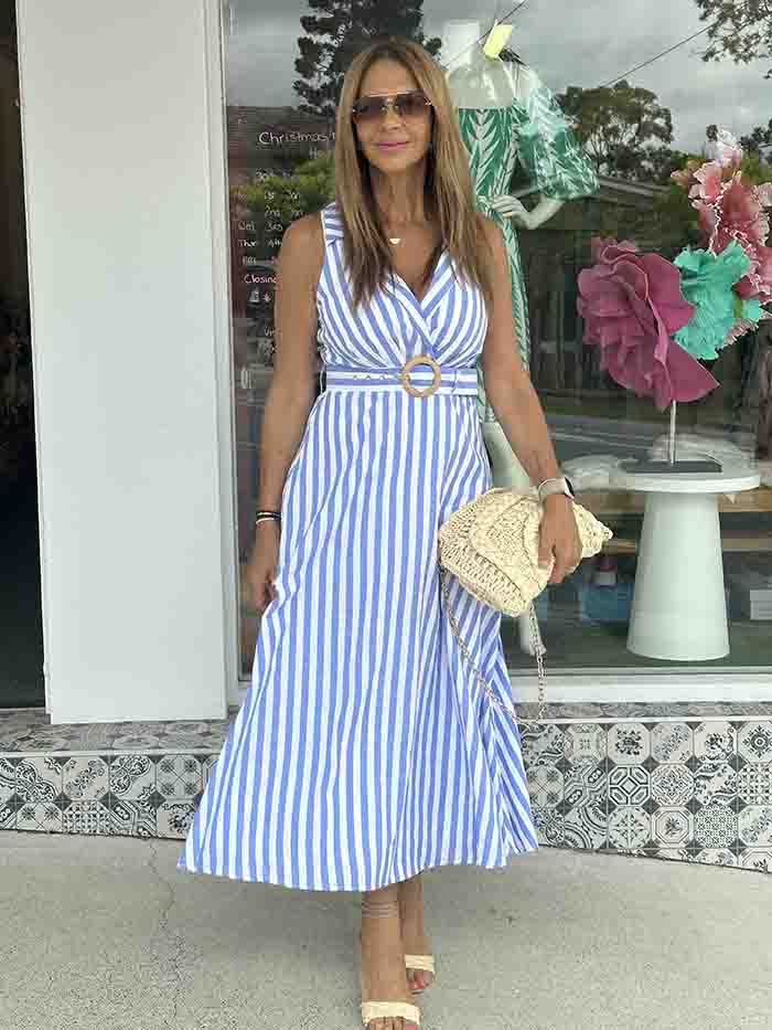 Riviera Blue Stripe Dress Style Me Luxe Riviera Blue Stripe Dress Style Me Luxe