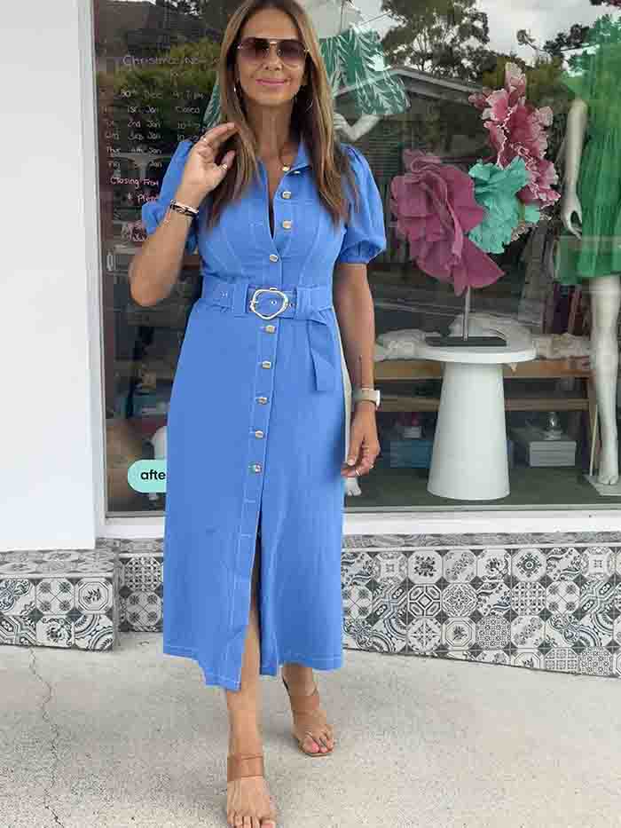 Azure Blue Button Front Midi Dress Style Me Luxe Azure Blue Button Front Midi Dress Style Me Luxe