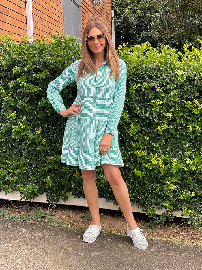 Blue and green deals striped dress