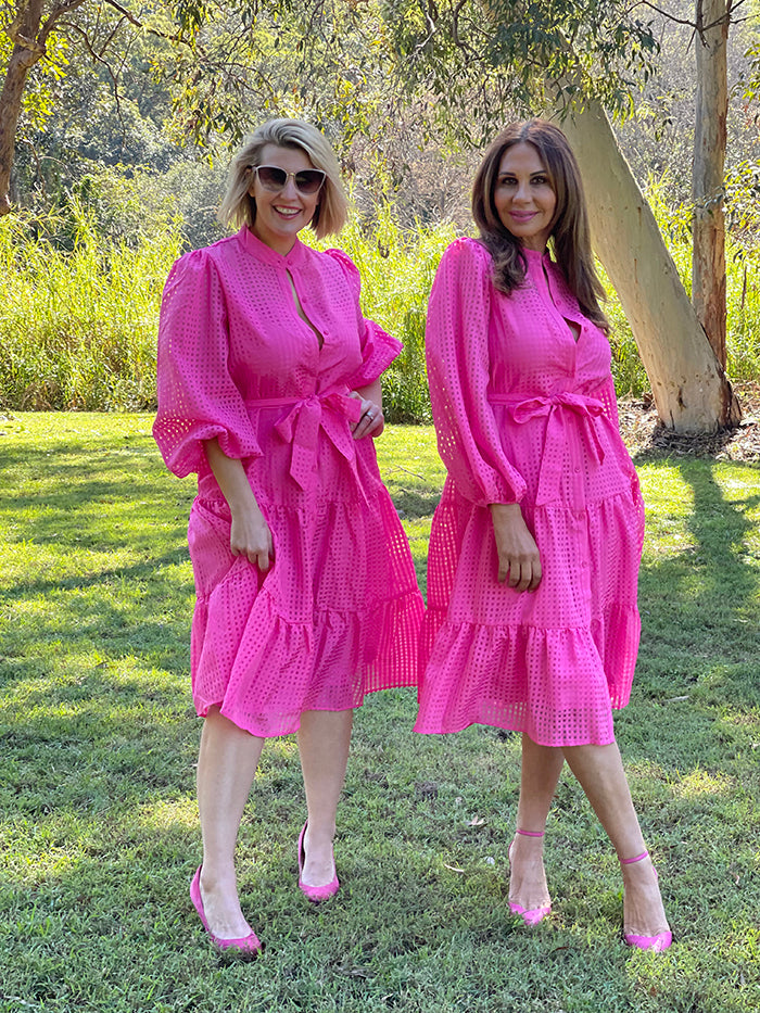 Hot pink dress with sleeves top