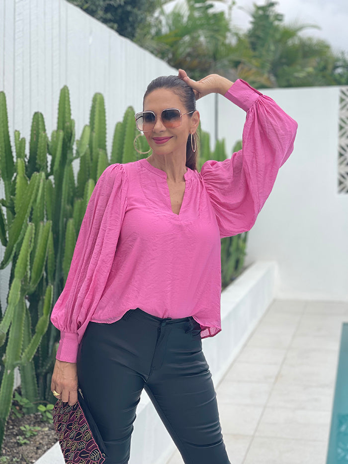 Miranda Puff Sleeve Top Pink Style Me Luxe