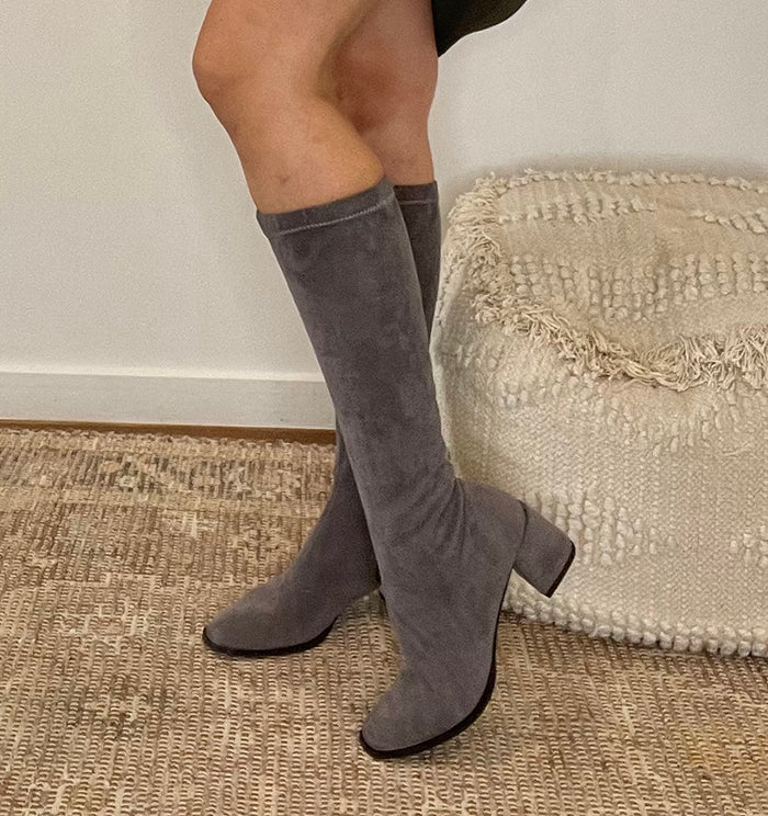 Gray suede deals knee high boots