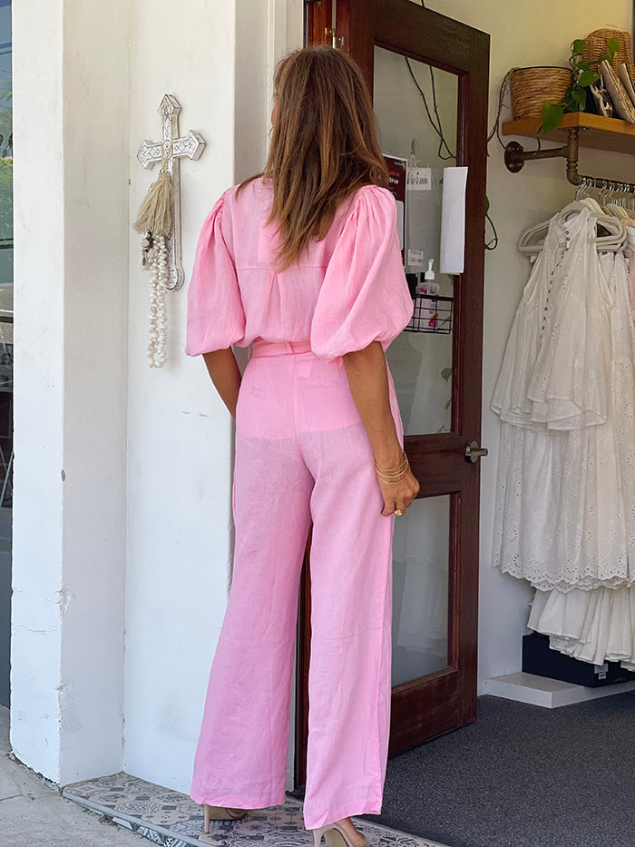 Pink linen sales pants womens