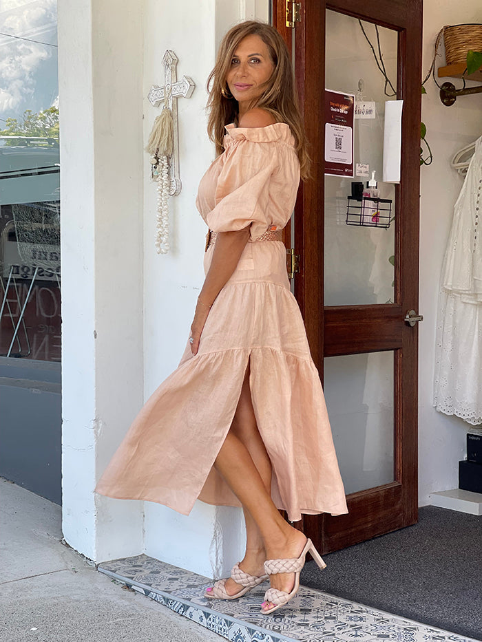 Danielle Layered Linen Skirt Nude Style Me Luxe