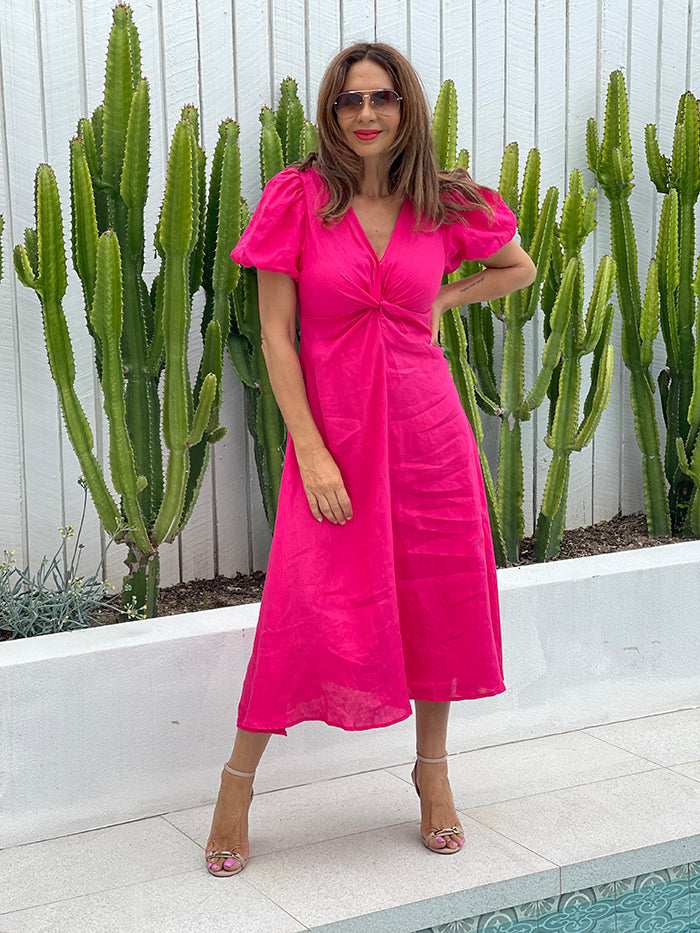 Hot Pink Linen Maxi Dress Hot Pink Linen Maxi Dress