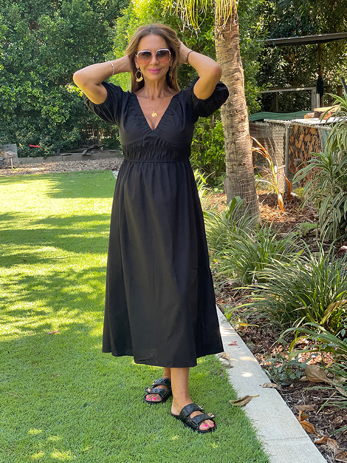 Sarra Linen Midi Dress - Black Sarra Linen Midi Dress - Black