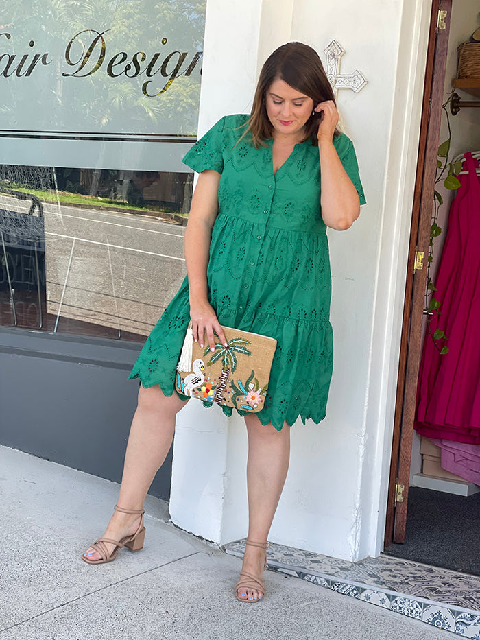 Sweet Pea Dress - Green Broderie Anglaise Sweet Pea Dress - Green Broderie Anglaise