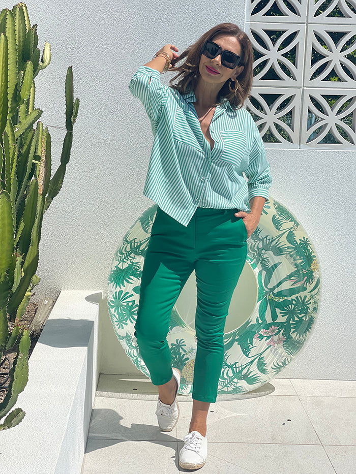 Lauren Stripe Shirt Green Style Me Luxe