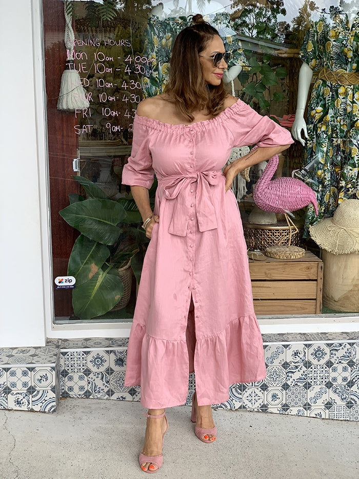 sophie off the shoulder dress Lola & Sophie Painted Flower Chiffon Off-Shoulder Dress ModeAlise