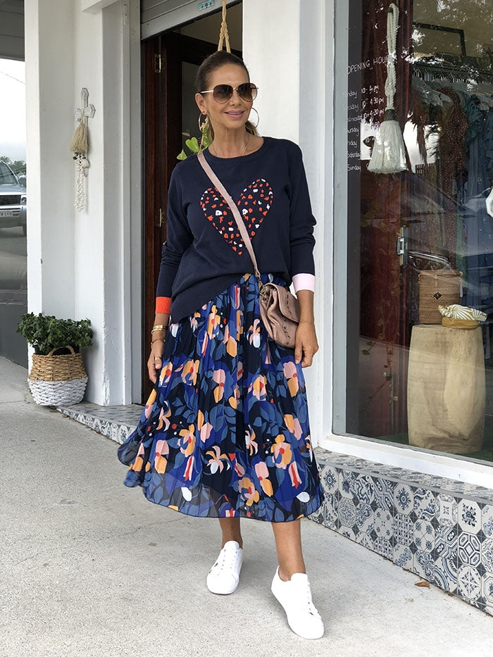 Gardenia Floral Skirt Navy