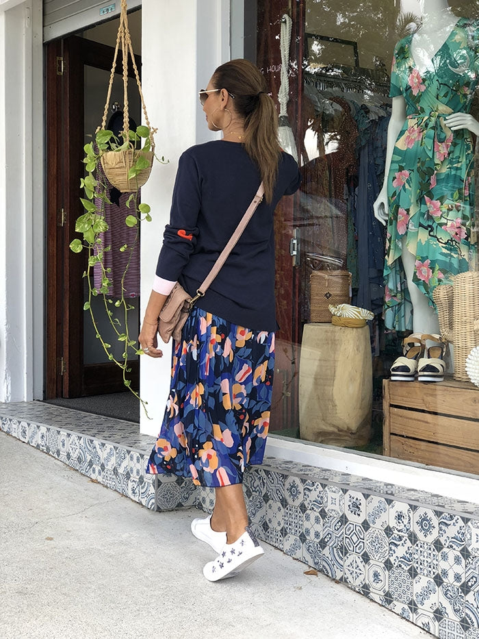 Gardenia Floral Skirt Navy