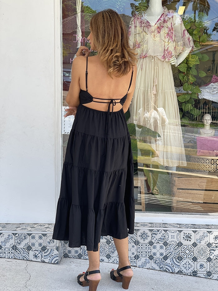 Linen Tie Back Dress - Black Linen Tie Back Dress - Black