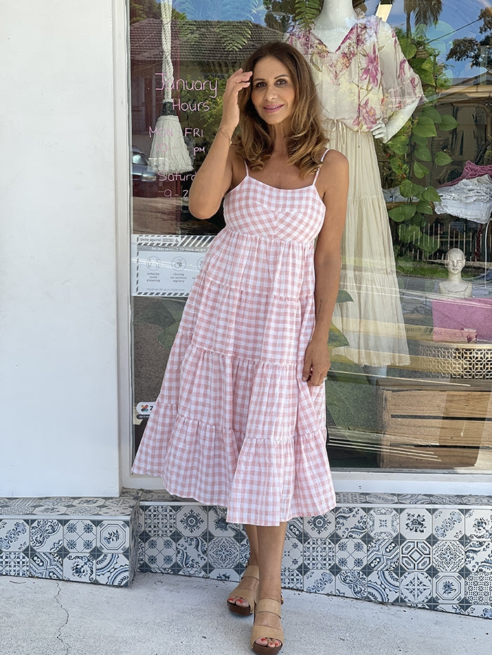 Tie Back Dress - Pink Gingham