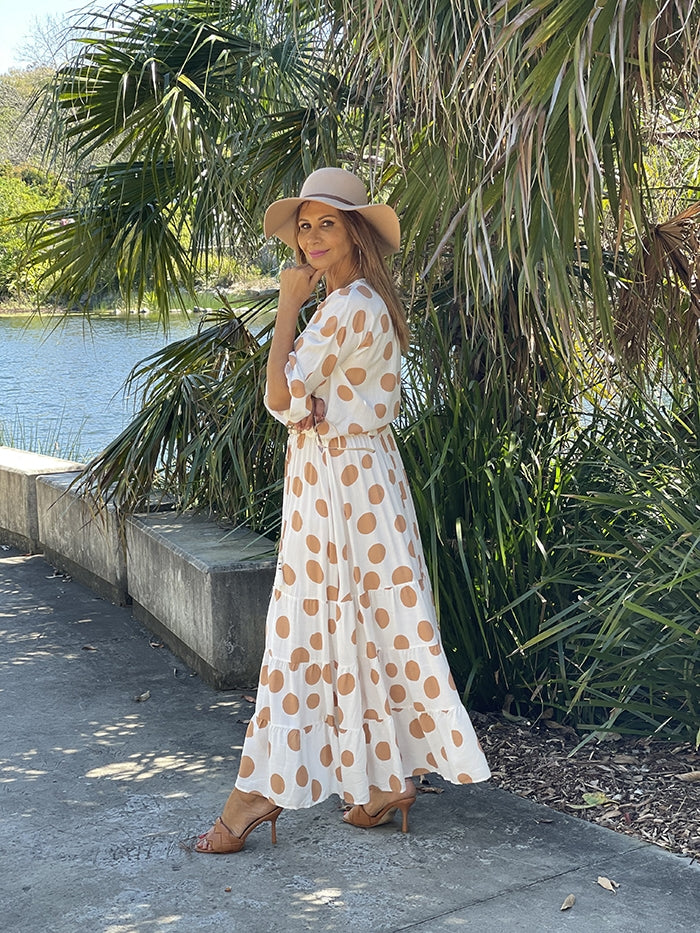 Tami Top Tan Polka Dot