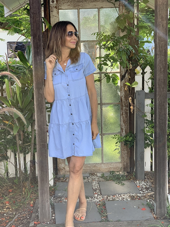 Denim Tiered Shirt Dress – Style Me Luxe