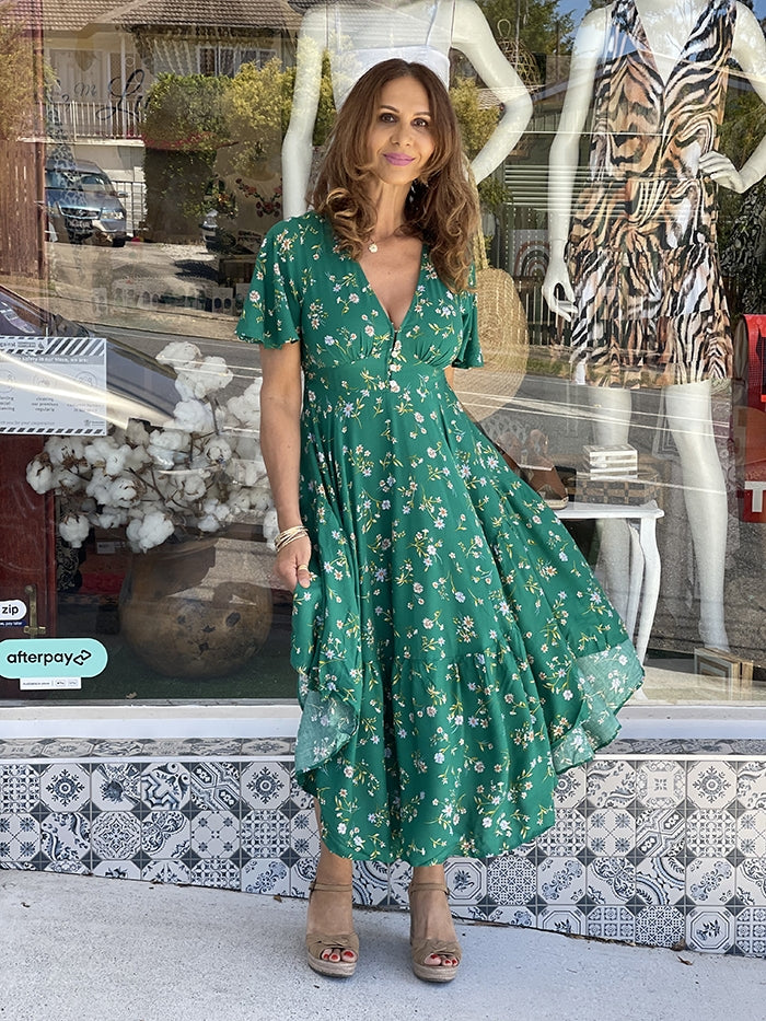 Green floral dress discount
