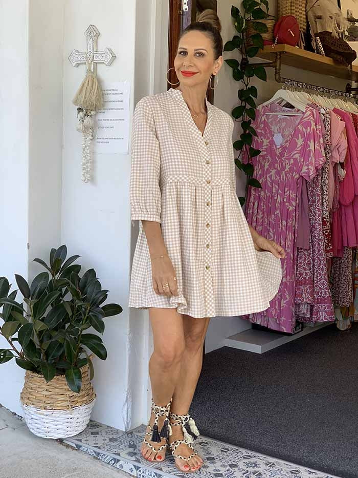 Beige Gingham Dress Style Me Luxe Beige Gingham Dress Style Me Luxe