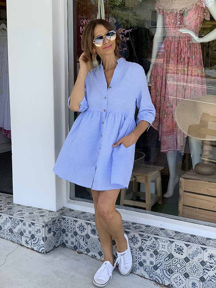 blue gingham dress australia Mirabelle Dress in Dark Blue Gingham