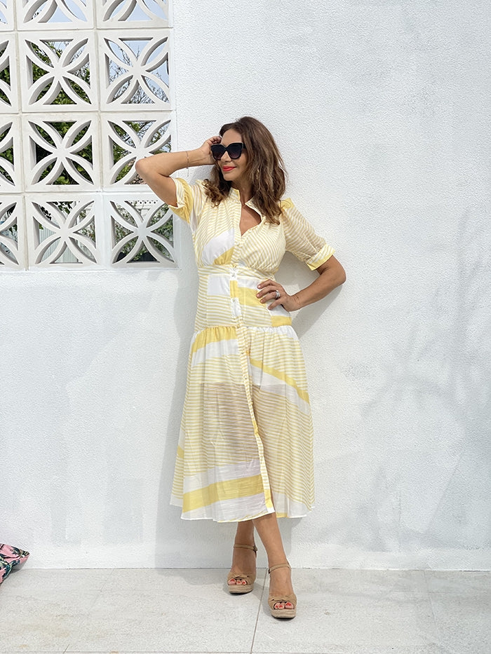 Yellow white striped dress new arrivals