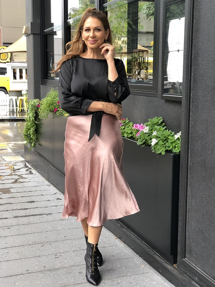 Satin tie front top deals