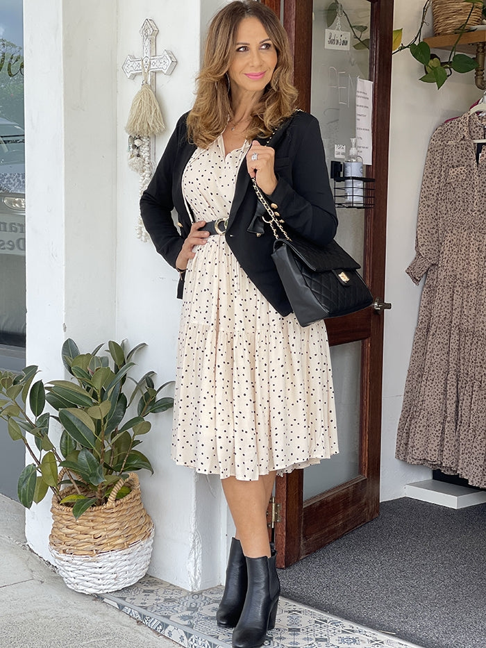 Aria Tiered Spot Midi Dress - Cream Aria Tiered Spot Midi Dress - Cream