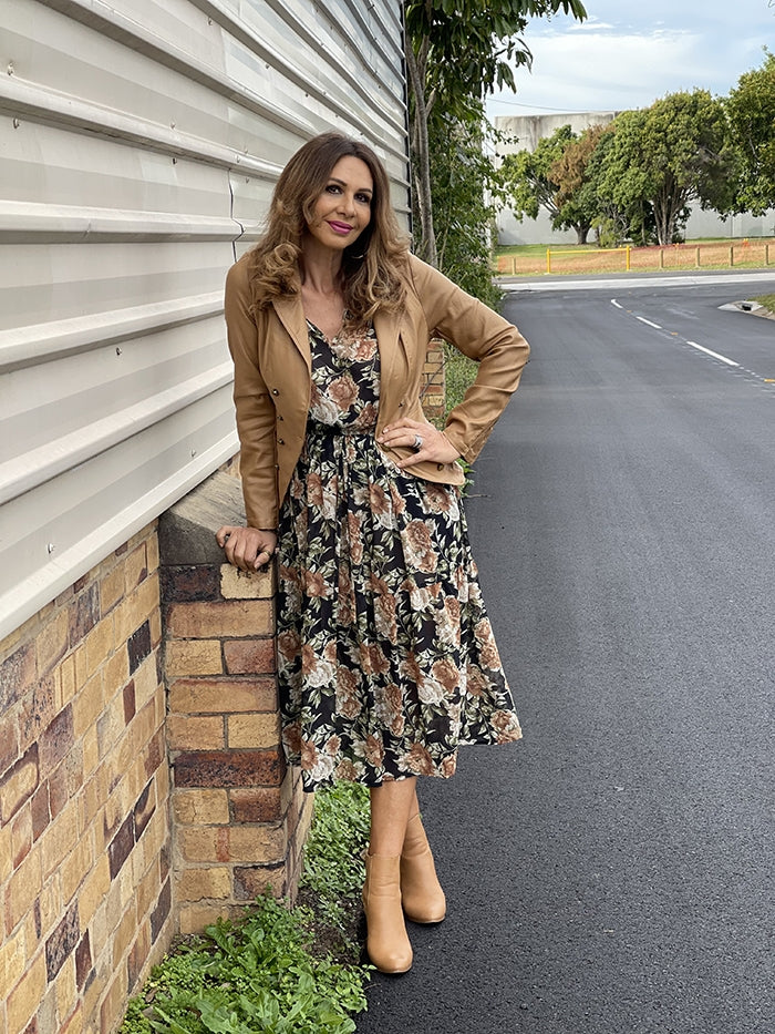 Faux Leather Blazer Tan - Main Image