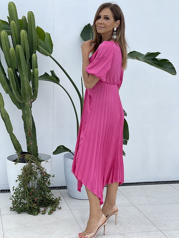Mari Pleated Dress - Hot Pink Style Me Luxe Mari Pleated Dress - Hot Pink Style Me Luxe