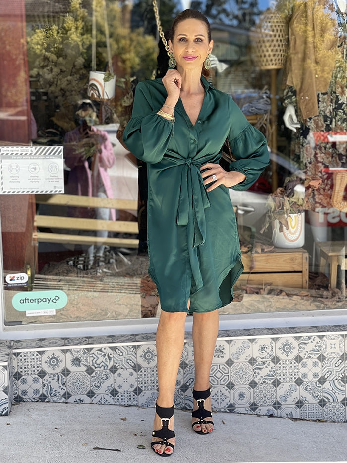 Emerald Silky Shirt Dress Style Me Luxe Emerald Silky Shirt Dress Style Me Luxe