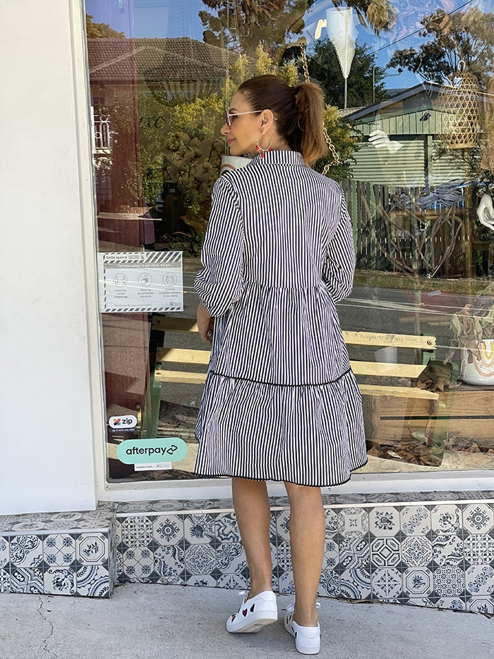 Navy and white hotsell striped shirt dress