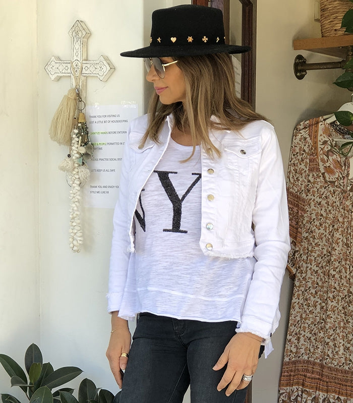 White cropped jeans discount jacket