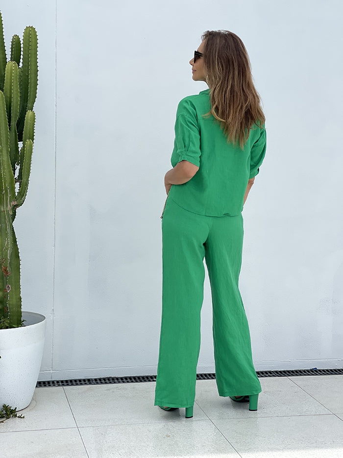 Green hotsell linen pants