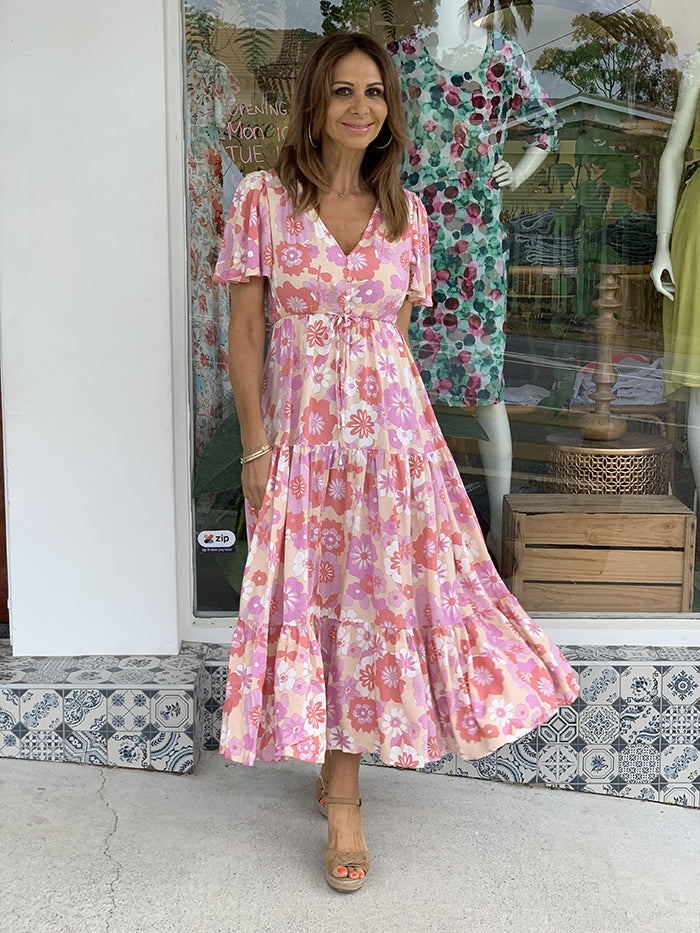 Pastel floral maxi dress discount