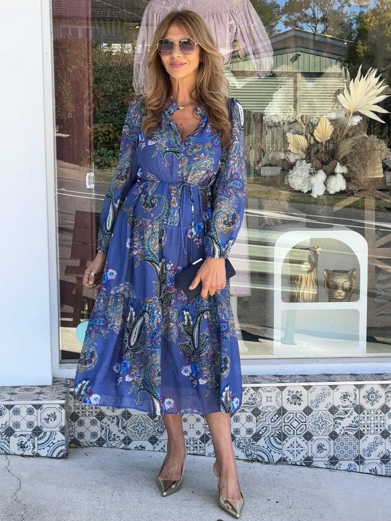 Prussian Blue Paisley Dress