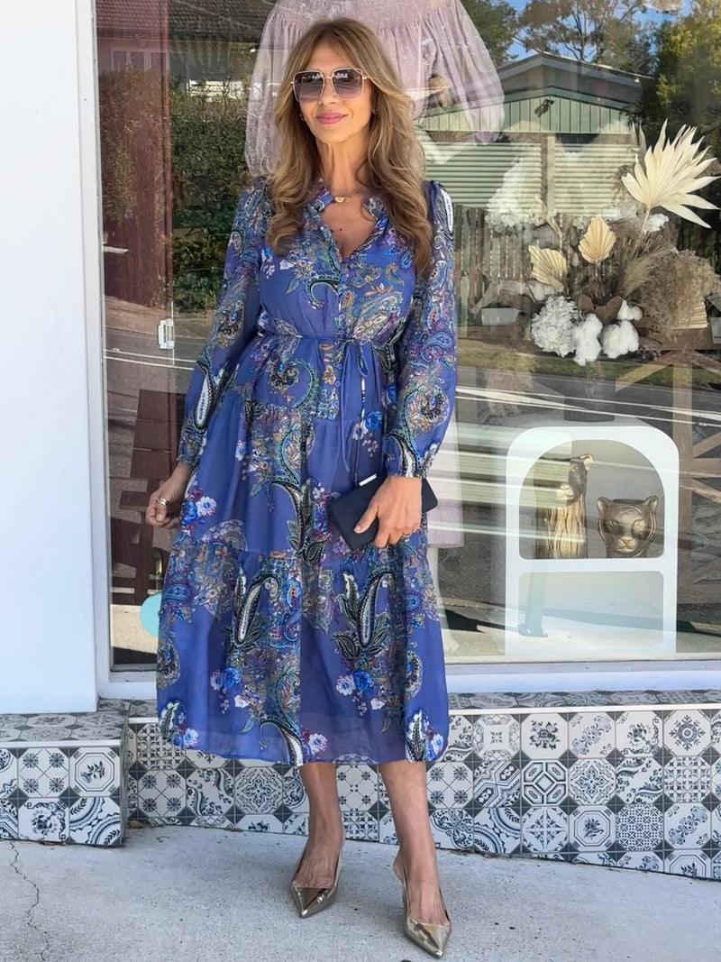Prussian Blue Paisley Dress