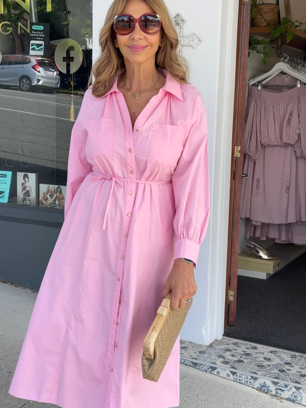 Candy Pink Midi Shirt Dress