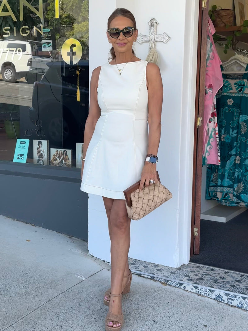 Cream Denim Mini Cut Out Back Dress