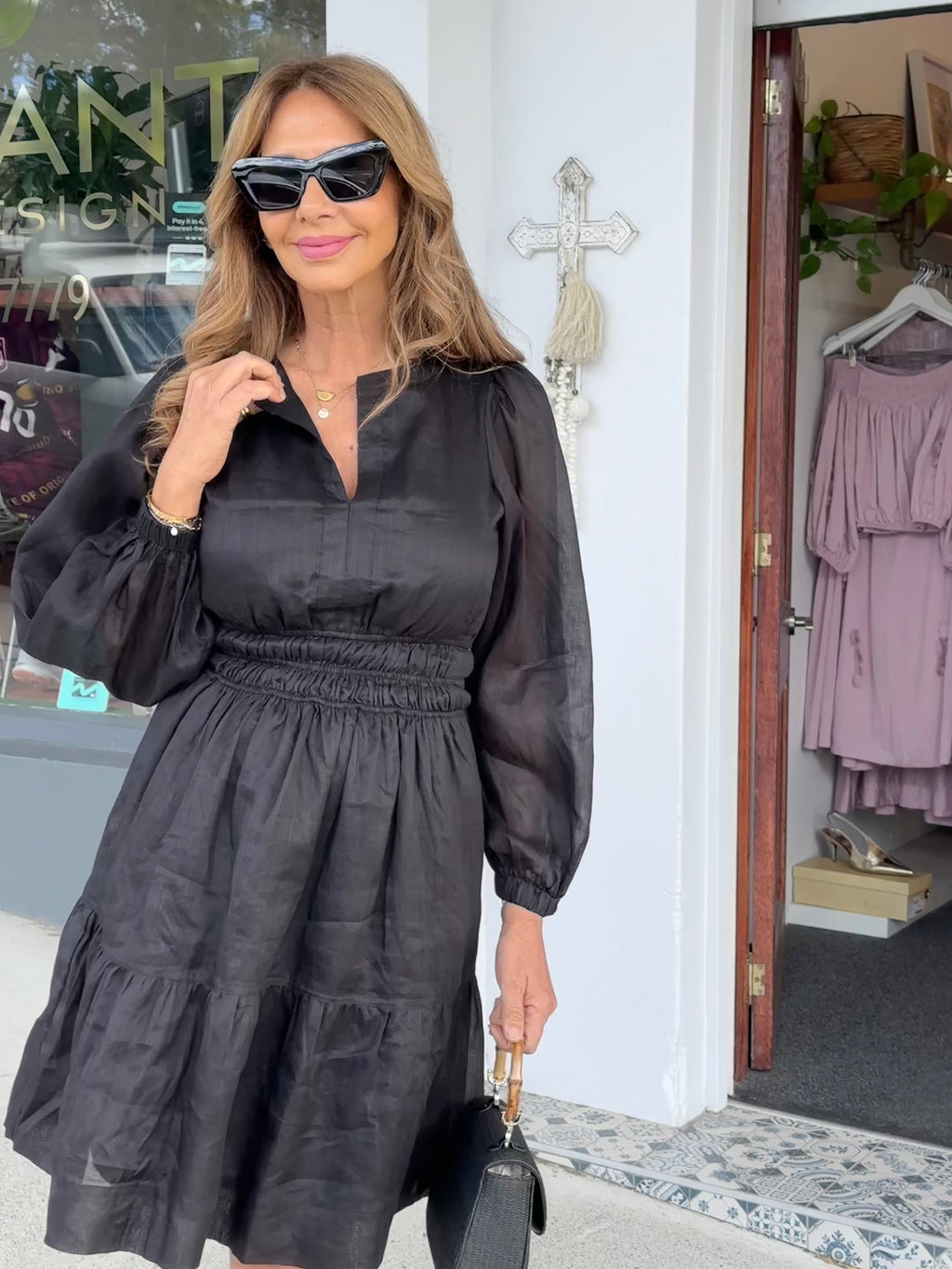 Violet Long Sleeve Ramie Short Dress