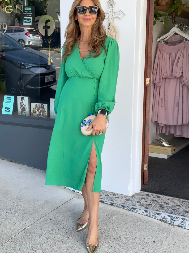 Maggie Cross Front Button Midi Dress