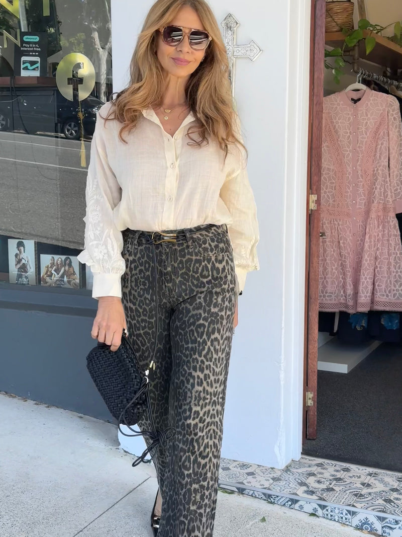 Wanda Embroidery Rami Shirt - Cream