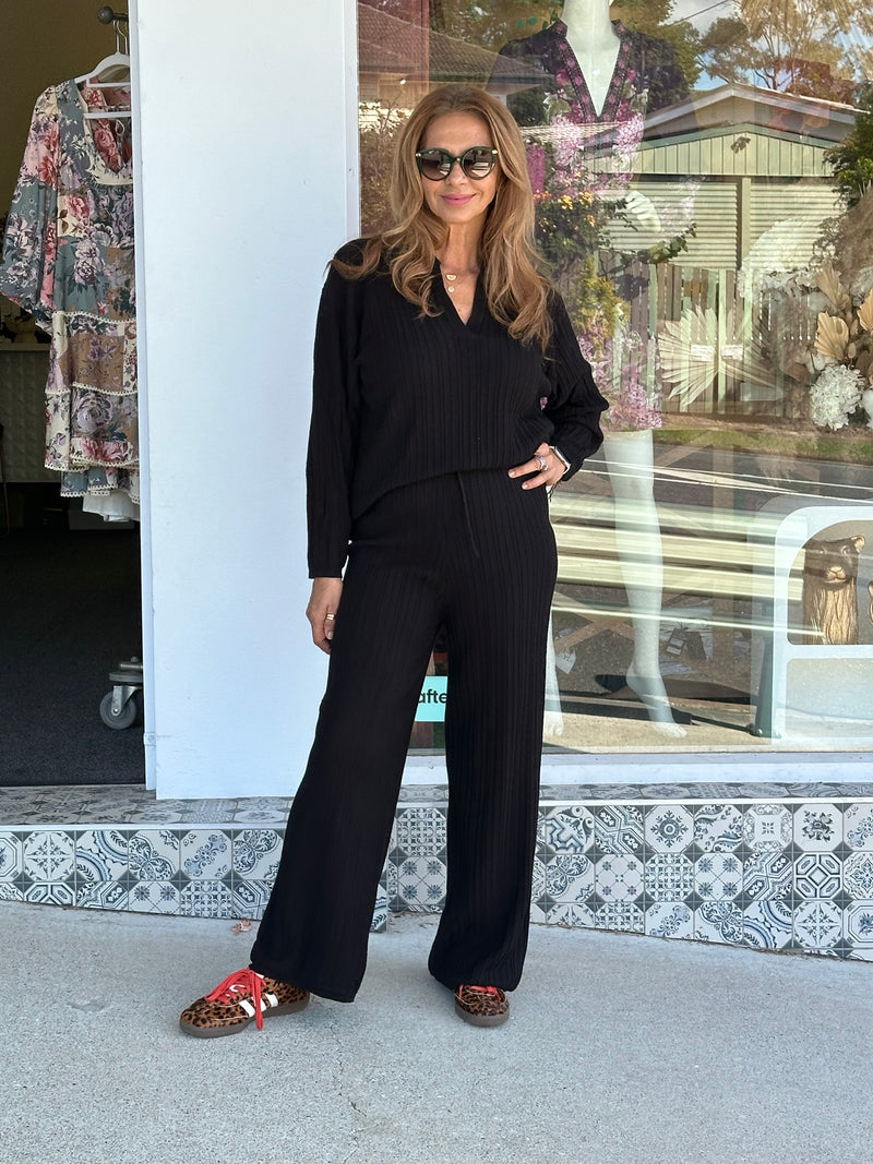 Black Ribbed Knit Set