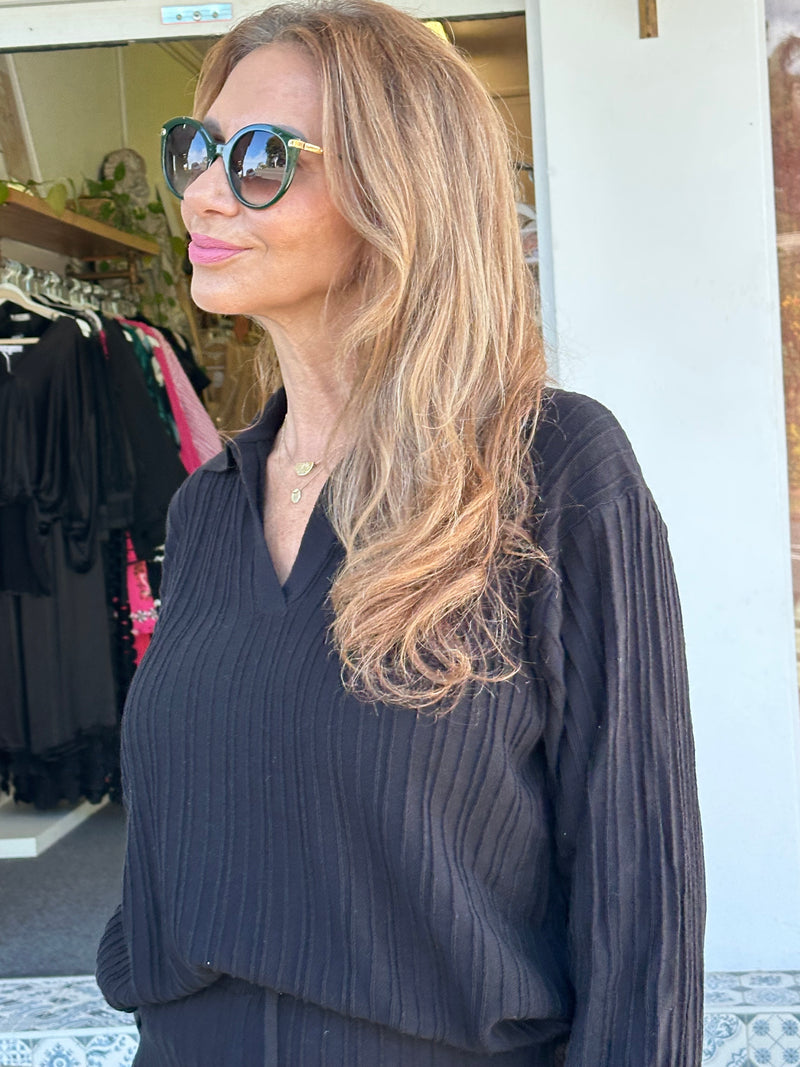 Black Ribbed Knit Set