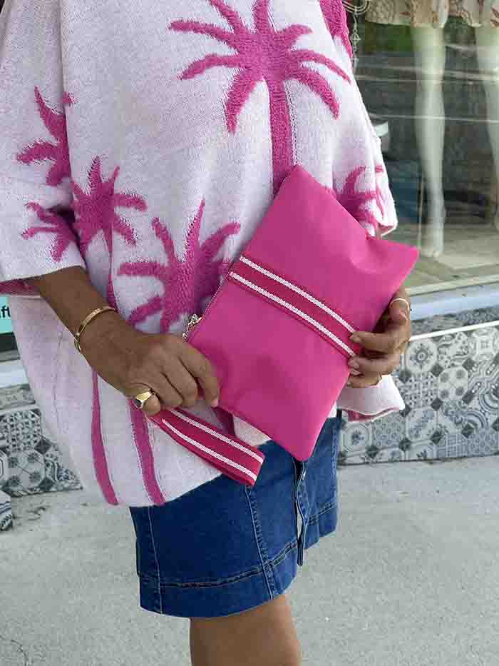 Hot Pink Stripe Clutch