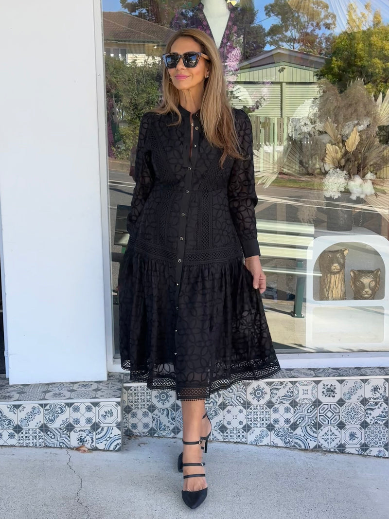 Danerys Lace Midi Dress - Black
