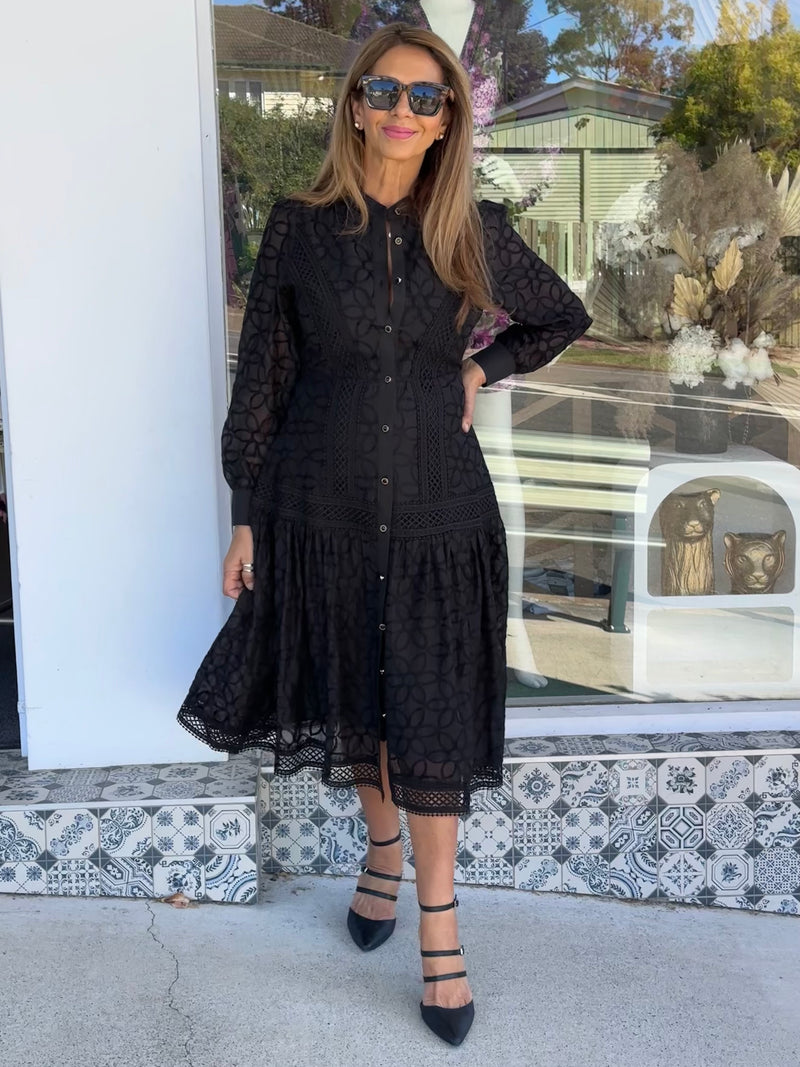 Danerys Lace Midi Dress - Black
