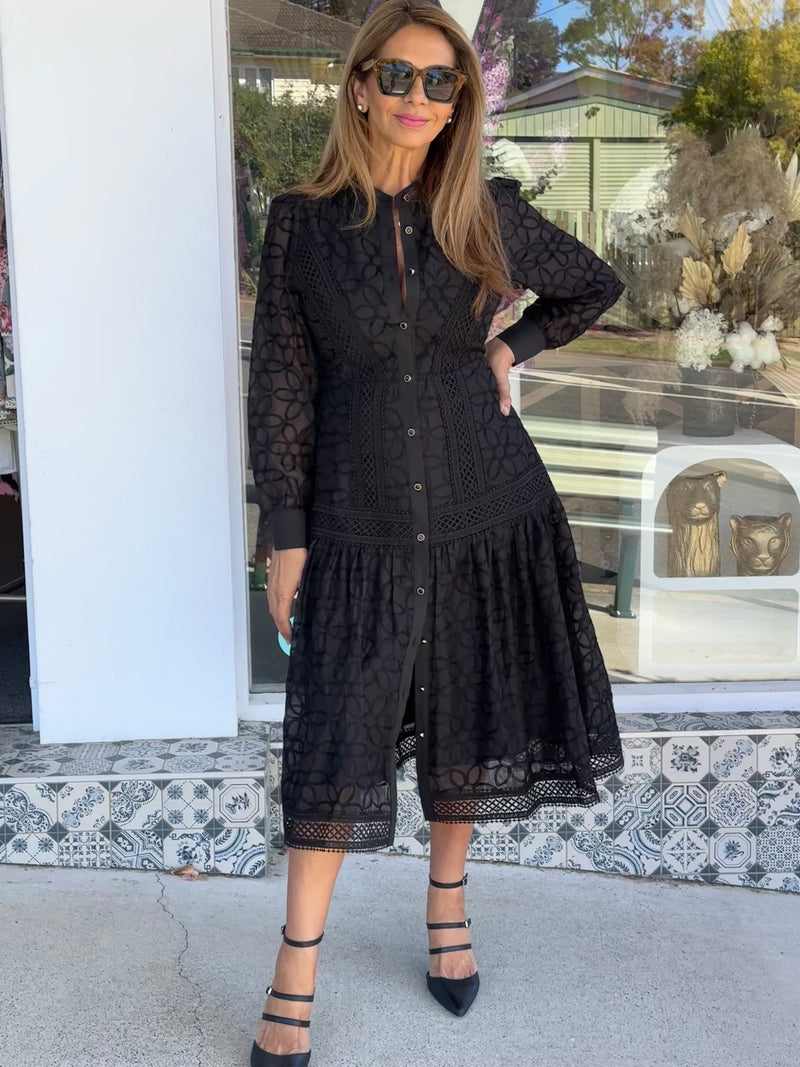 Danerys Lace Midi Dress - Black