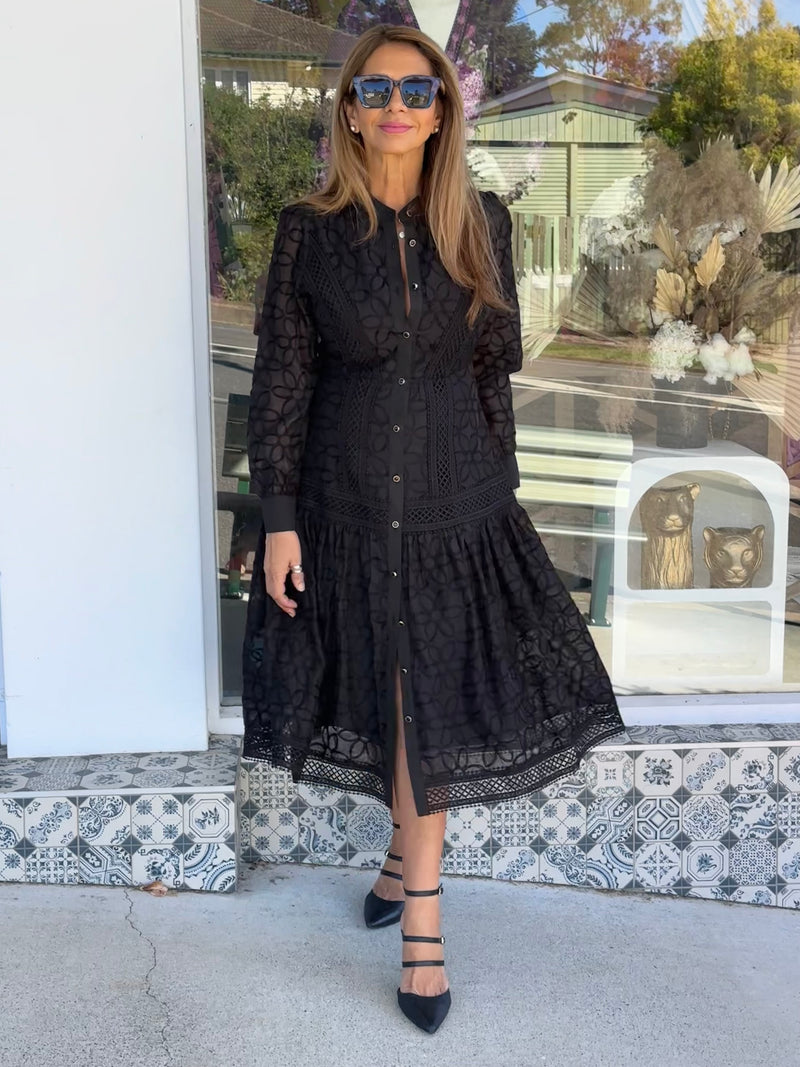 Danerys Lace Midi Dress - Black