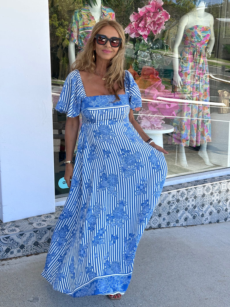 Camei Stripe Flutter Sleeve Dress